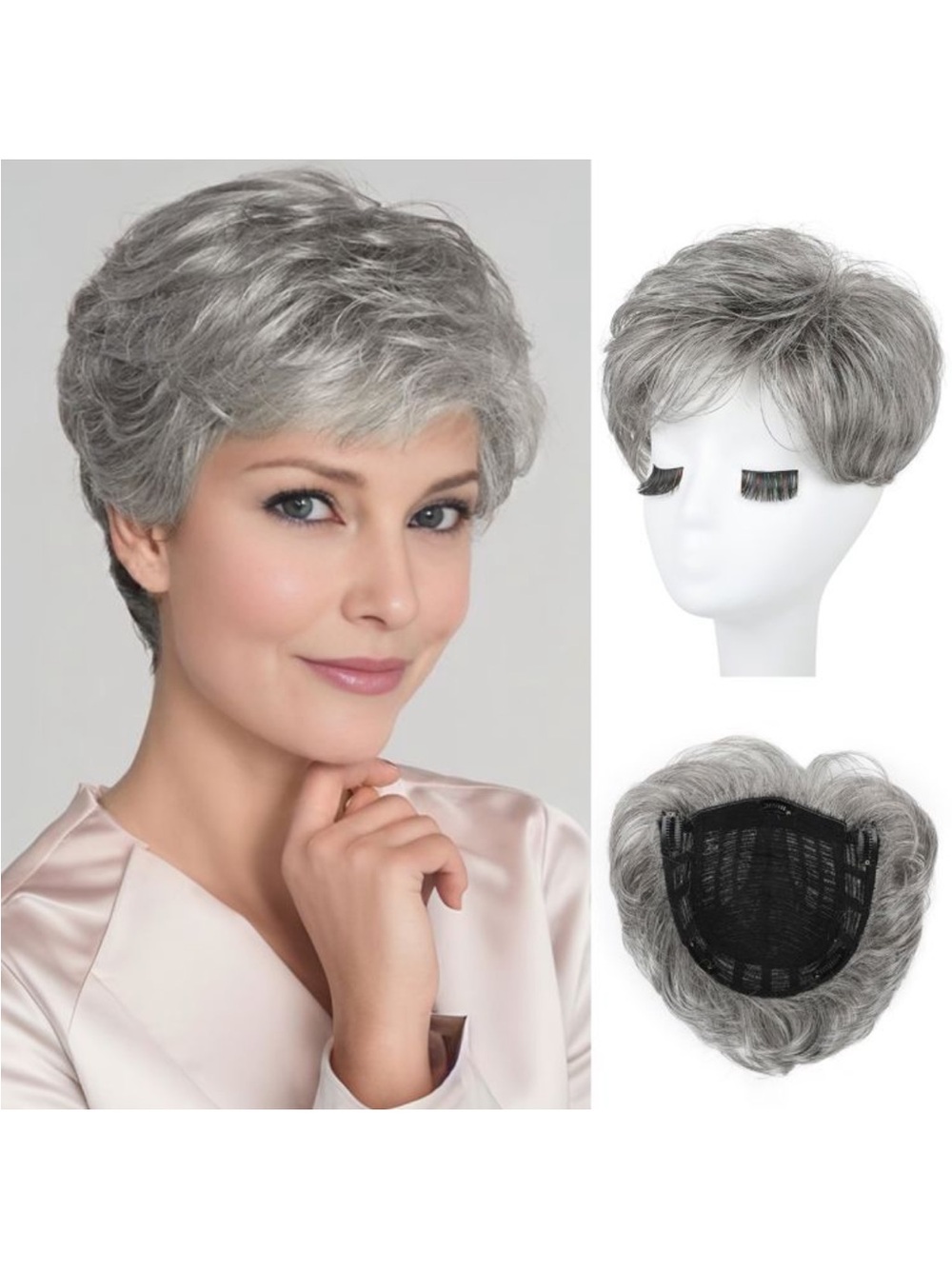 Short Layered Women's hair topper - Silver Gray